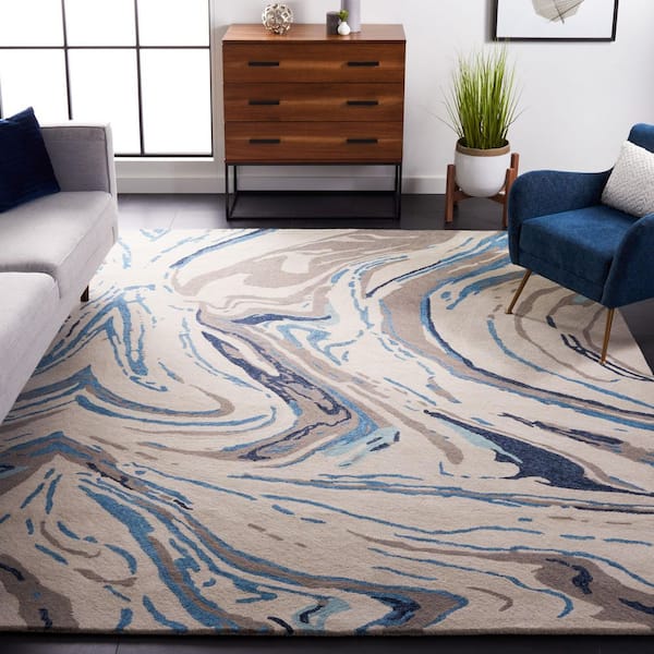 Soho 8 ft. x 10 ft. Gray/Blue Marble Area Rug