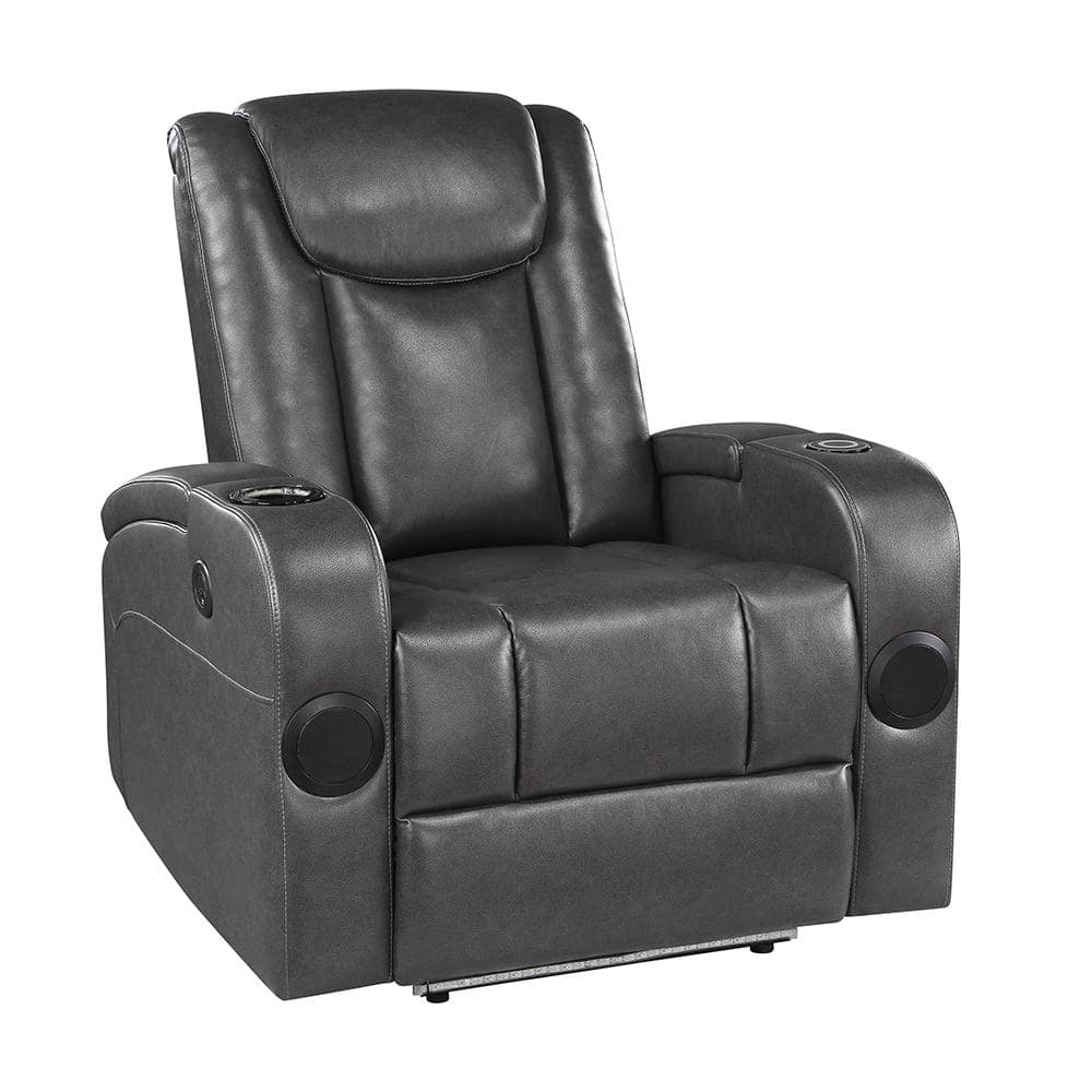 Dawn Gray Faux Leather Power Recliner with Wireless Charger, Cooling Cup-Ho