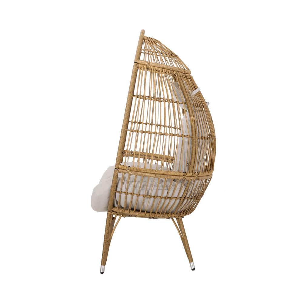 Serina Teardrop Wicker Outdoor Lounge Chair with Beige Cushions