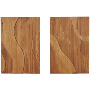 Wooden Brown Wavy Carved Abstract Wall Art (Set of 2)