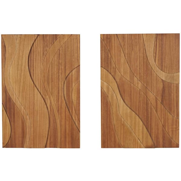 Litton Lane Wooden Brown Wavy Carved Abstract Wall Art (Set of 2)