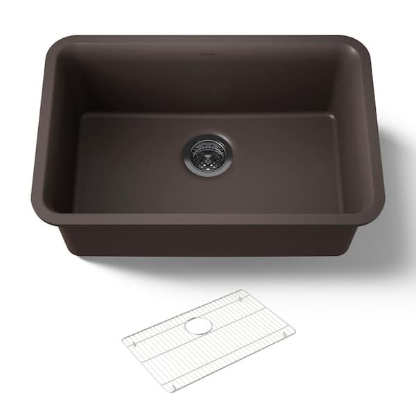 KOHLER Cairn 27-1/2 in. x 18-5/16 in. x 9-1/2 in. Neoroc Granite Composite Undermount Single-Bowl Kitchen Sink In Matte Brown