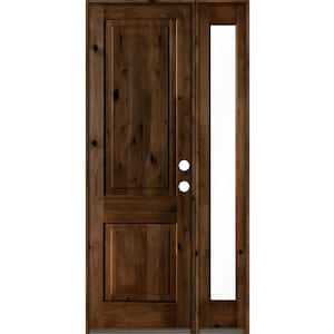 44 in. x 96 in. knotty alder Left-Hand/Inswing Clear Glass Provincial Stain Square Top Wood Prehung Front Door w/RFSL