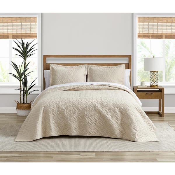 Solid 3-Piece Ivory Cotton King Quilt Set