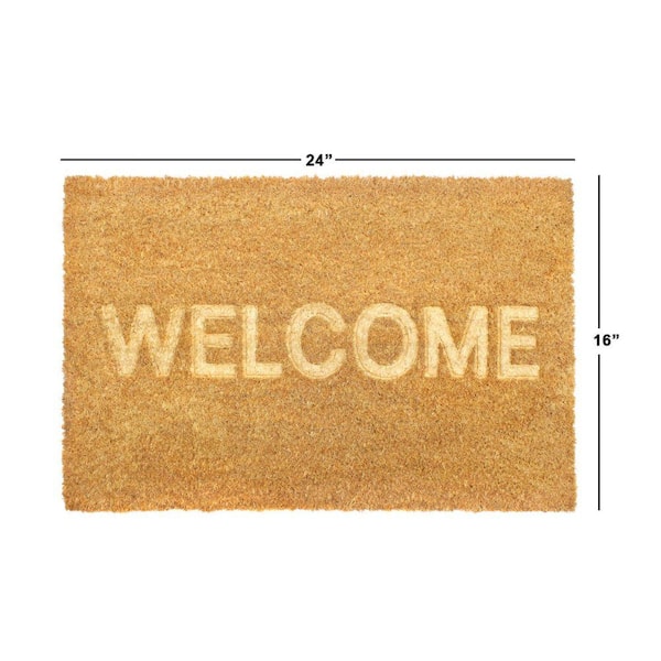 Welcome Embossed Natural 16 in. x 24 in. Coir Non-Slip Outdoor Door Mat