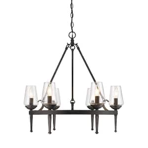 Marcellis 6-Light Dark Natural Iron Chandelier with Clear Glass Shade