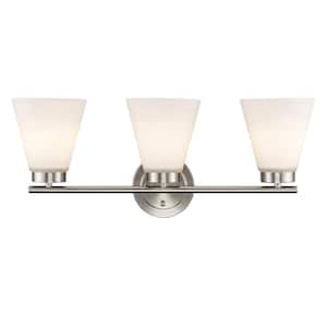 Fifer 23 in. 3-Light Brushed Nickel Bathroom Vanity Light Fixture with Frosted Glass Shades