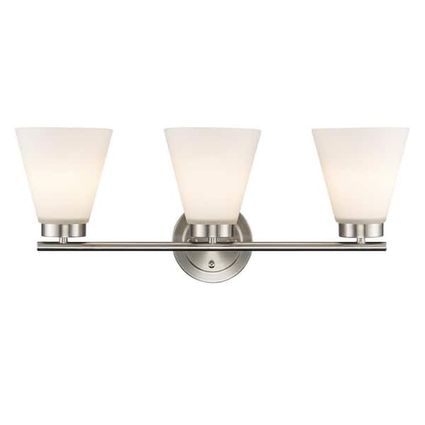 Bel Air Lighting Fifer 23 in. 3-Light Brushed Nickel Bathroom Vanity Light Fixture with Frosted Glass Shades