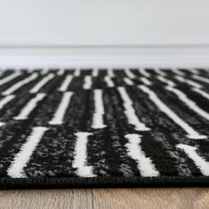 Milan Black 7 ft. 10 in. x 10 ft. Boho Stripe Design Area Rug