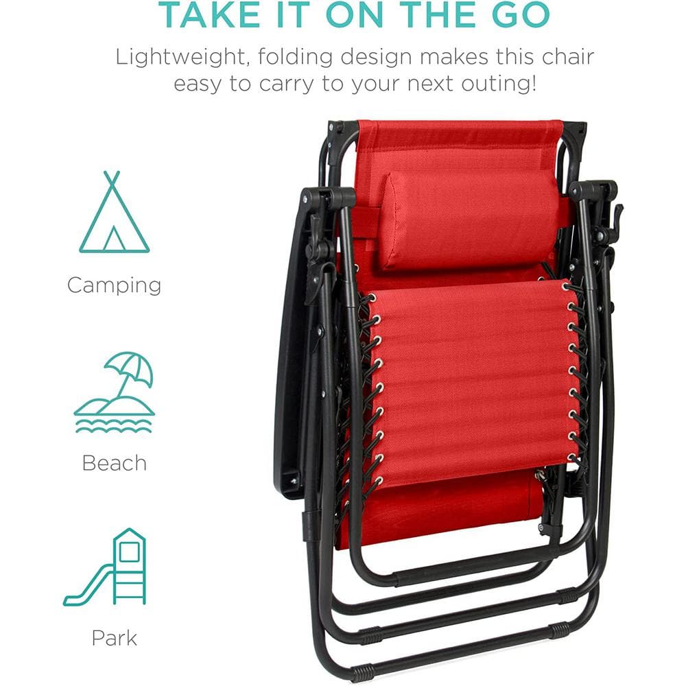 Crimson Red Folding Zero Gravity Recliner with Canopy and Tray