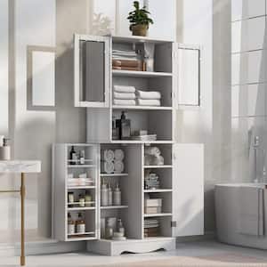 24 in. W x 13 in. D x 64 in. H White Wood Freestanding Linen Cabinet with Adjustable Shelves in White