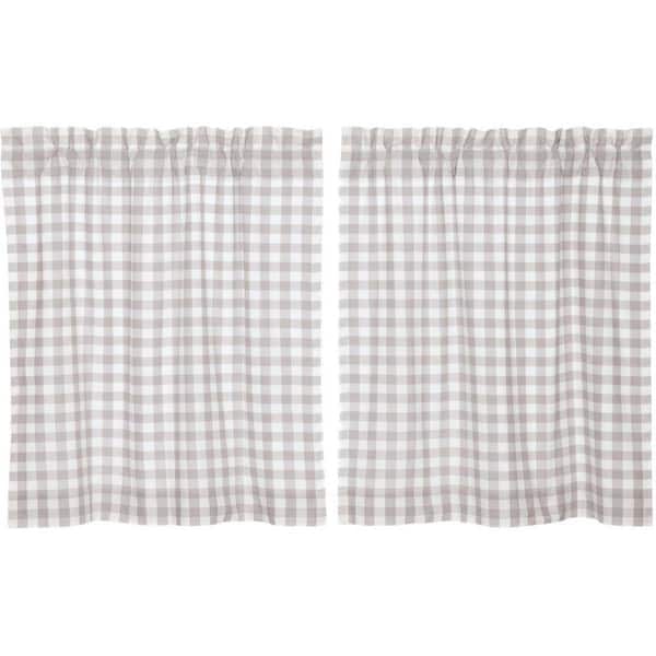 VHC BRANDS Annie Buffalo Check Gray White 36 in. W x 36 in. L Cotton Light Filtering Rod Pocket Curtain Window Panel Pair
