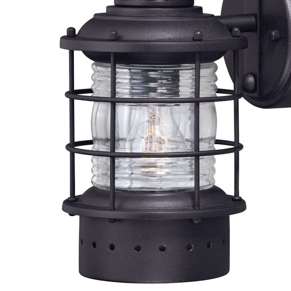 Hyannis Black Steel Nautical Outdoor Wall Light with Motion Sensor