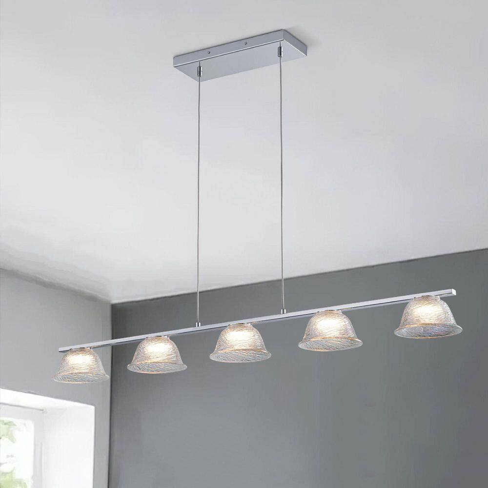 Liora 5-Light Dimmable Integrated LED Chrome Island Chandelier with Iridescent Bell Glass Shades for Dining Room price history on PriceWatchPro