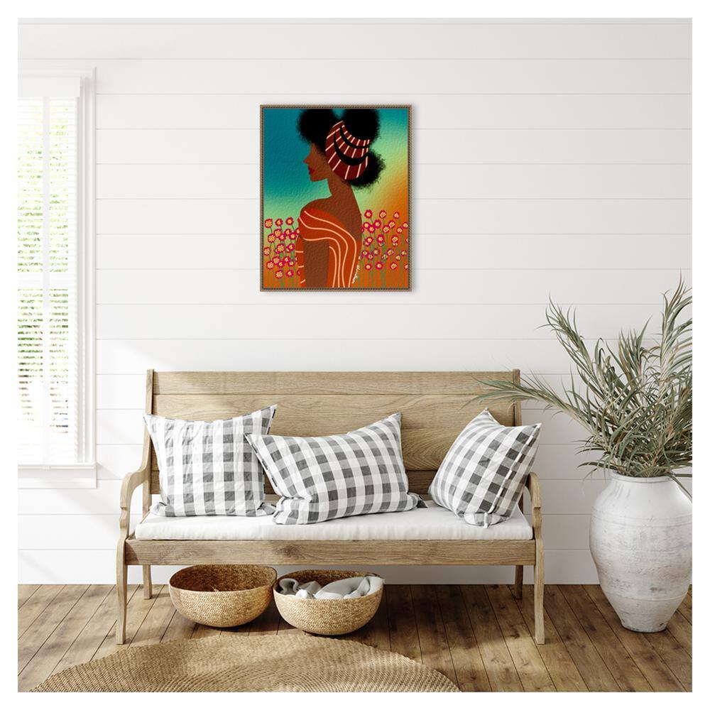 Bronze Framed Lady in Flower Field Canvas Art Print