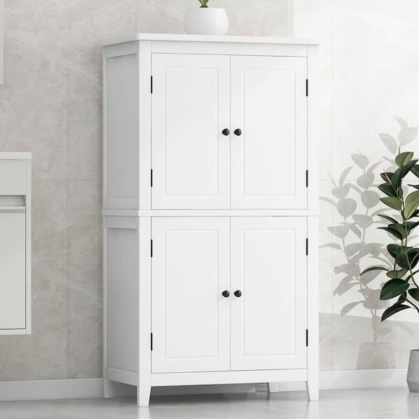 Nestfair 23.6 in. W x 11.8 in. D x 43.3 in. H White Freestanding Storage Linen Cabinet with Adjustable Shelves and 4 Doors