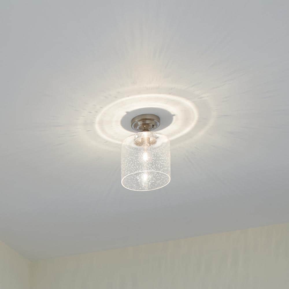 Brushed Nickel 8.5" Semi-Flush Mount with Clear Seeded Glass
