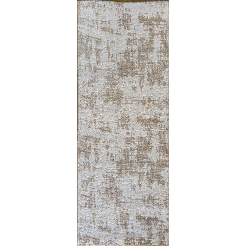 MSRUGS Newruz Collection Beige Brown 36 in. x 96 in. Polypropylene Bath Rug