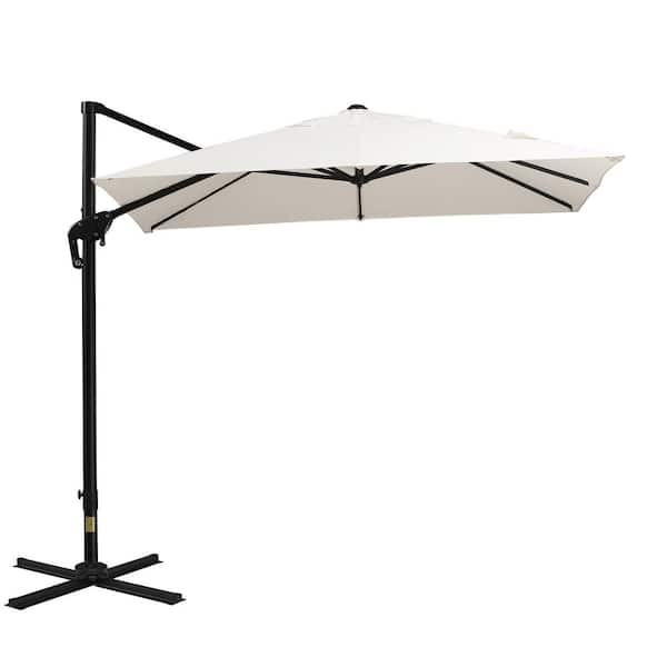 Tatayosi 8 ft. Aluminum Cantilever Patio Umbrella, 360° Rotation Outdoor Offset Umbrella with Cross Base in Cream White