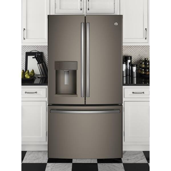 Ge 27 8 Cu Ft French Door Refrigerator With Door In Door In Slate Fingerprint Resistant Gfd28gmles The Home Depot