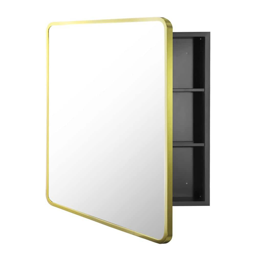 24 in. W x 30 in. H Modern Gold Metal Frame Rounded Corner Rectangular ...