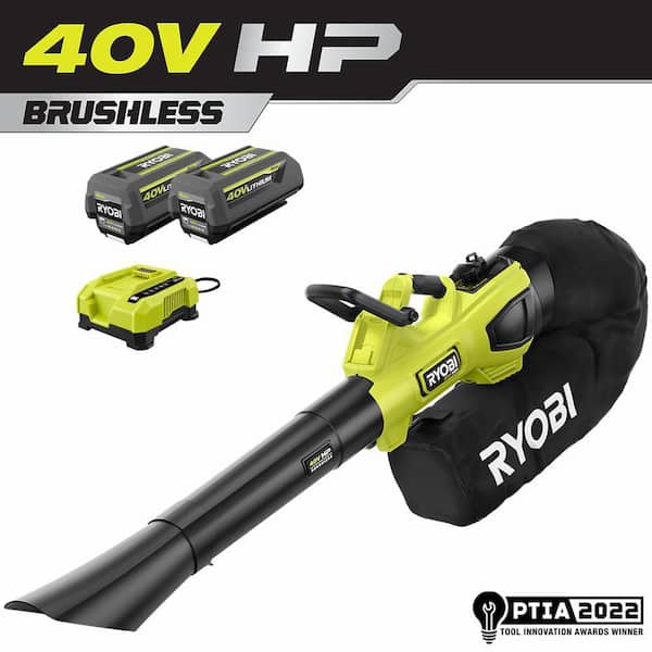 RYOBI RY404150 40V HP Brushless 100 MPH 600 CFM Cordless Leaf Blower/Mulcher/Vacuum with (2) 4.0 Ah Batteries and Charger - 1