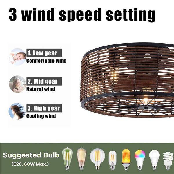 OUKANING 18.5 in. Indoor Black Vintage Industrial Caged Flush