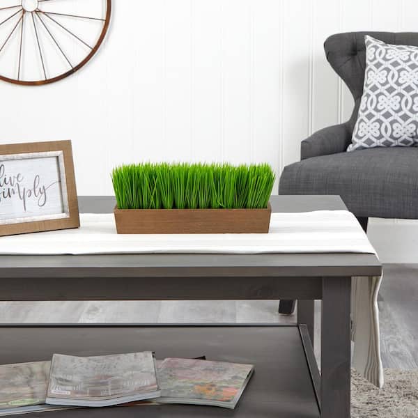 12 in. D Grass Artificial Plant in Decorative Planter