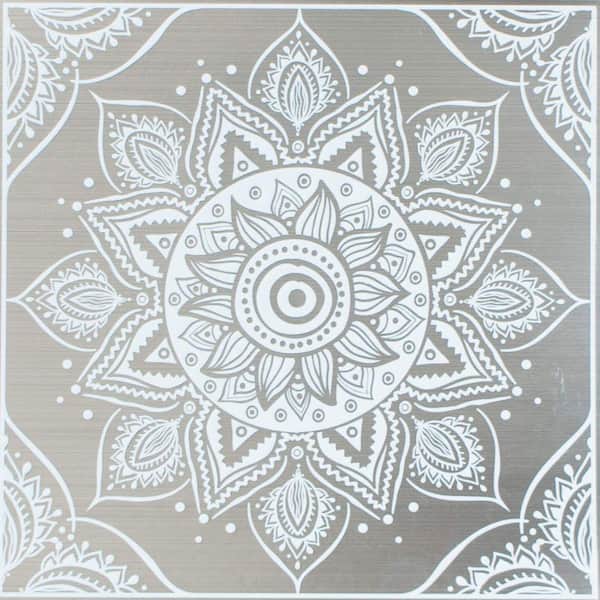 Main Street 8 in. x 8 in. White Mandala Peel and Stick Tiles, Backsplash, Metallic Décor (24-Pack)