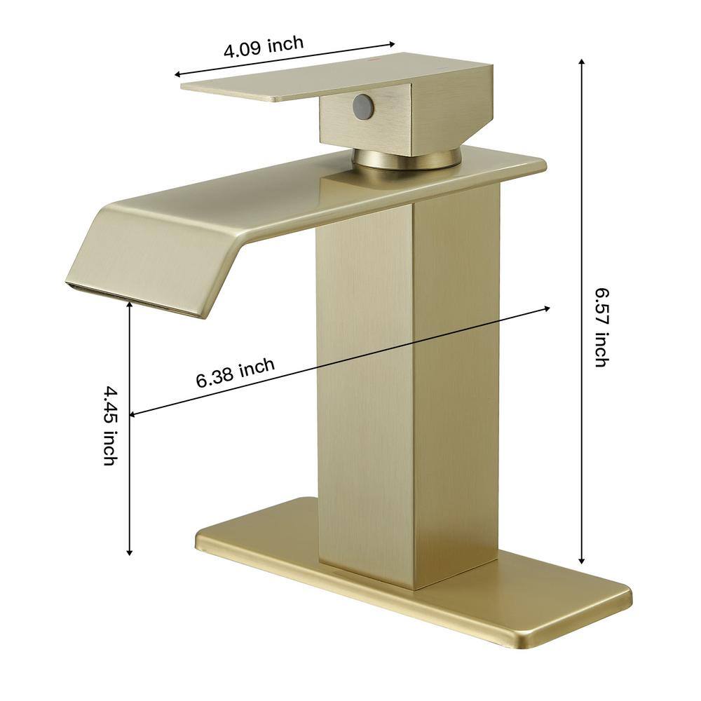 Brushed Gold Single-Handle Low-Arc Bathroom Faucet with Supply Line