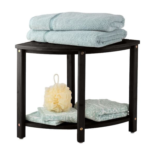 15.5 in. Freestanding Corner Shower Bench-Water Resistant Shower Stool for Inside Shower, Bathroom, or Sauna, Black