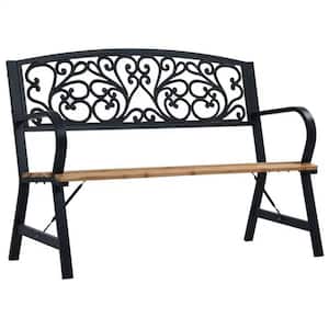 47.2 in. 2-Person Natural Wood Seat and Black Metal Frame Outdoor Bench