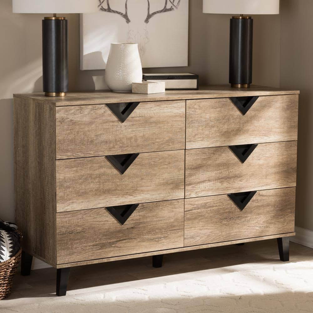 Wales 6-Drawer Geometric Light Brown & Black Dresser