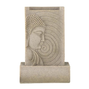 9.3 in. W x 6.5 in. D x 14 in. H Beige Indoor Buddha Water Fountain, Resin Tabletop Fountain with LED Light