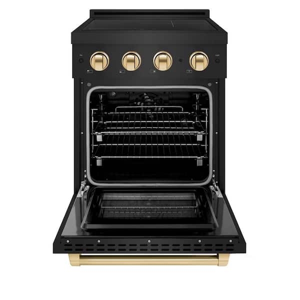 Autograph 24 in. 3.2 cu. ft. Paramount Induction Range with 3 Element Cooktop in Black Stainless Steel with Gold Accent