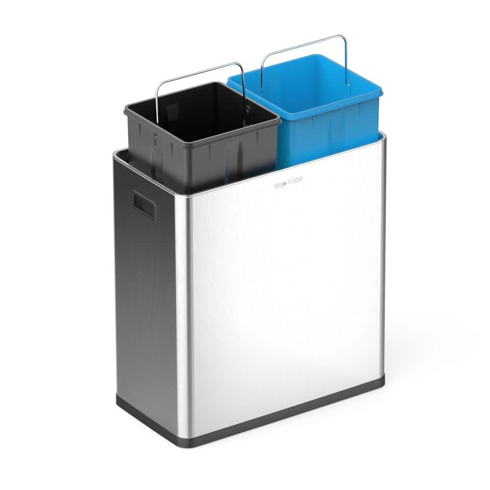 Silver Stainless Steel Touchless Dual Trash and Recycling Bin