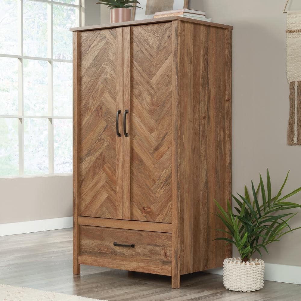 Sindoori Mango Brown Herringbone Pattern Wardrobe Armoire with Drawer