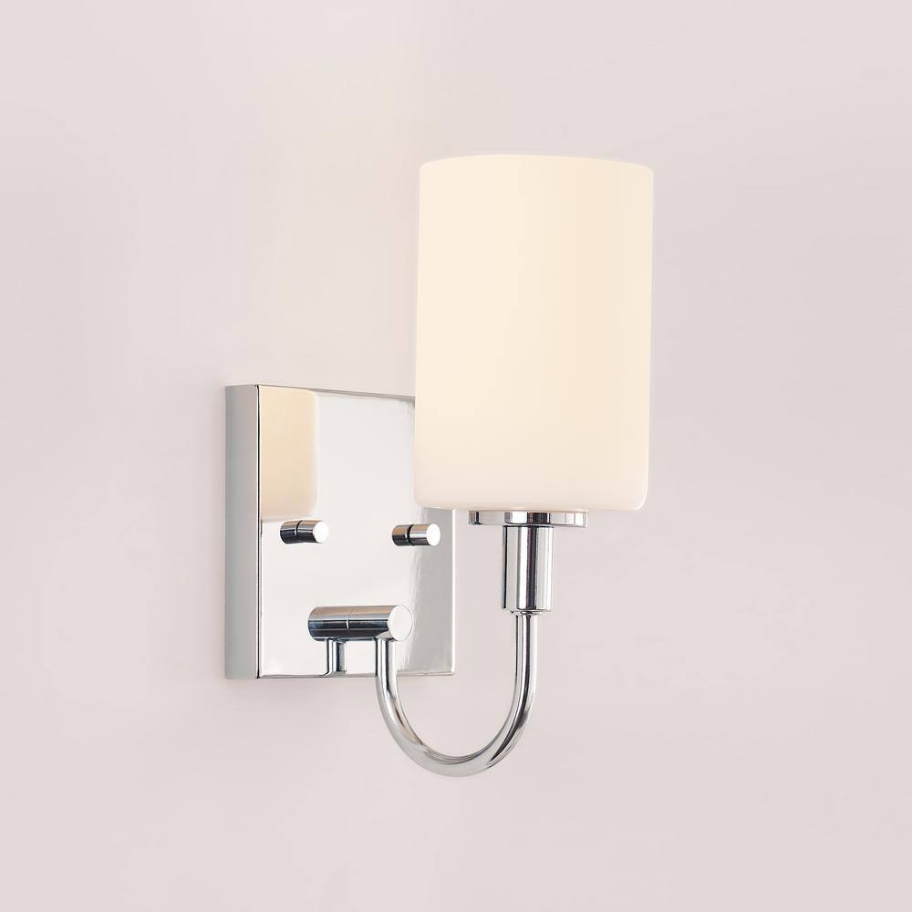 Foxdale Chrome Cylinder Vanity Wall Sconce with Etched Glass