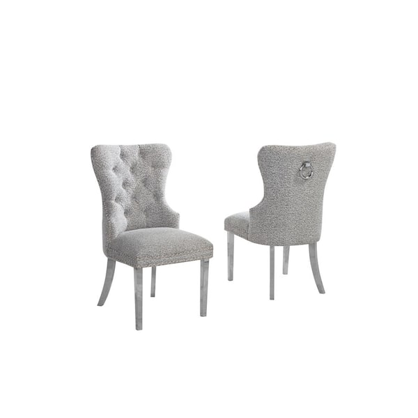 Best Quality Furniture Indira Rich Grey Boucle Fabric Side Chair (Set of 2) with Silver Legs