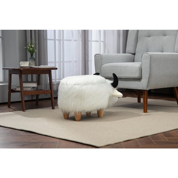 Home 2 Office White Faux Fur Cow Animal Storage Ottoman