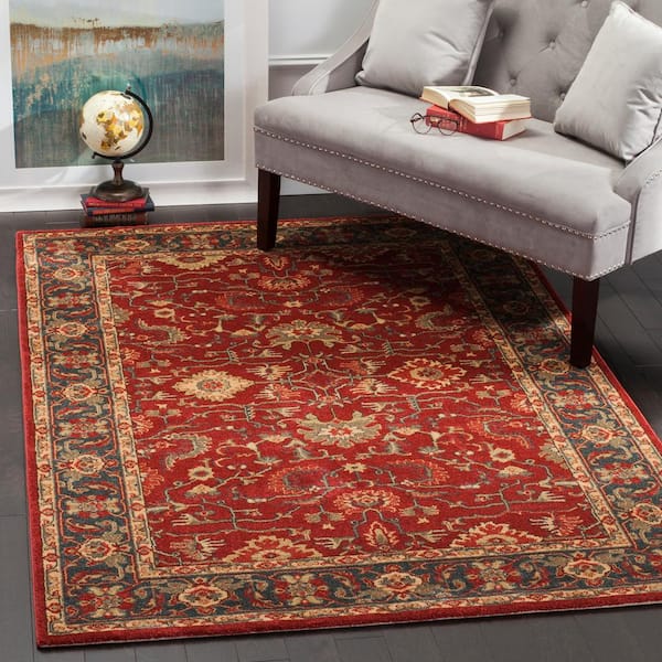 Mahal Red/Navy 5 ft. x 8 ft. Border Area Rug