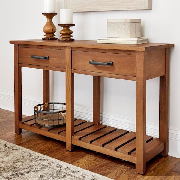 Home Decorators Collection Danforth 48 in. Antique Patina Standard Rectangle Wood Console Table with Drawers