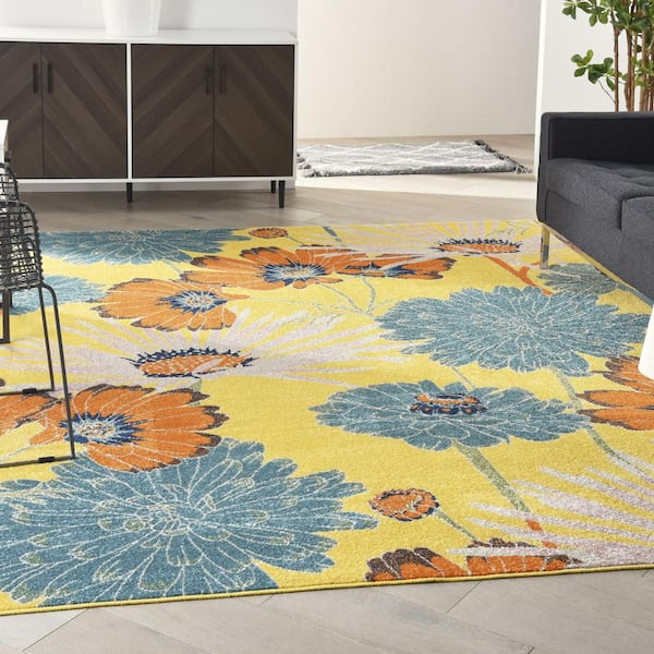 8 ft. x 10 ft. Blue, Rust Oriental Washable Area Rug