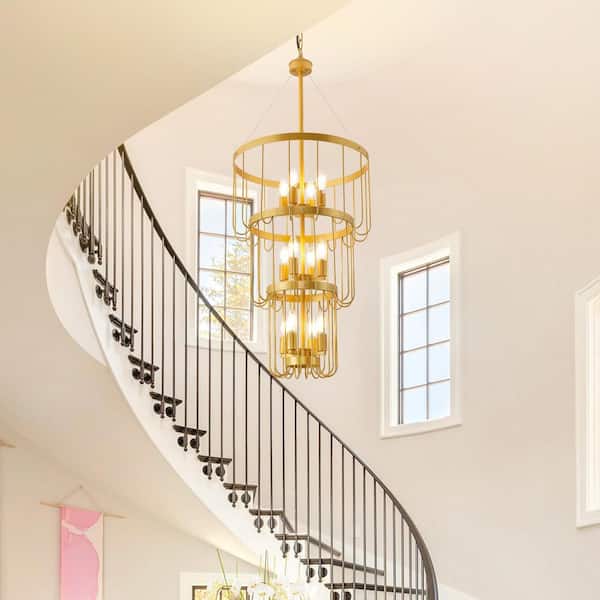 3-Tier 12-Light Modern Gold Round Chandelier with E12 Bulb（No Bulbs Included)