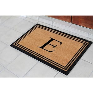 Black/Beige 24 in. x 39 in. Coir PVC Classic Border Heavy Duty Boot Scrapper Monogrammed E Door Mat