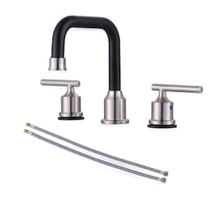 8 in. Widespread Double Handle High Arc Bathroom Faucet in Brushed Nickel and Black