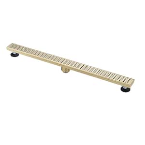 Ami 36 in. Linear Shower Drain with Grid Design Square Pattern Drain Cover In Brushed Gold