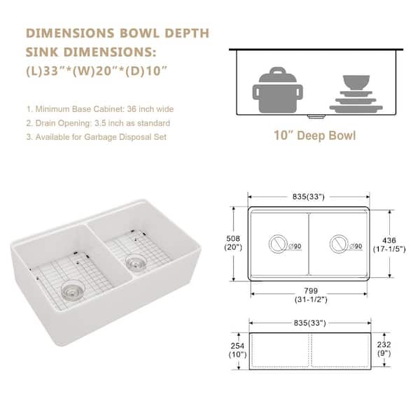 Fireclay 33 in. 50/50 Double Bowl Farmhouse/ Apron-Front Porcelain Ceramic Kitchen Sink in White