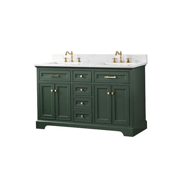 Thompson 54 in. W x 22 in. D Bath Vanity in Evergreen with Engineered Stone Top in Carrara White with White Sinks