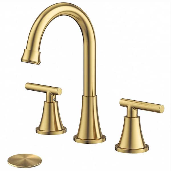 8 in. Widespread Double Handles Bathroom Faucet with Pop-up Drain in Brushed Gold